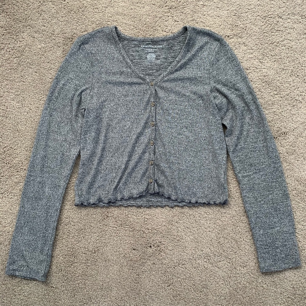 button up v-neck with lettuce edges